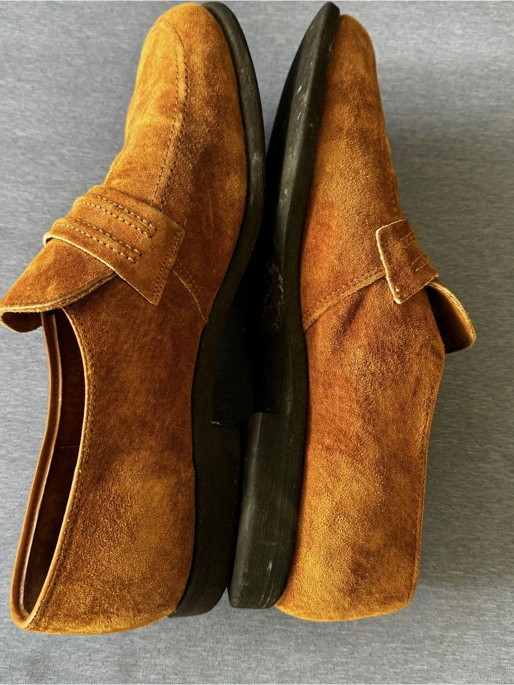 Vintage Hush Puppies Mens Tan Brown Suede Slip On Penny Loafers Made in USA 10.5